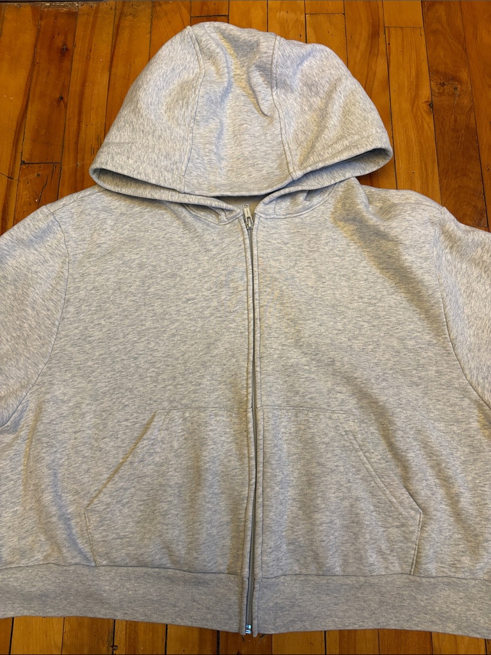 JOE FRESH Light Gray Full-Zip Cropped Hooded Sweater - Plus 1X